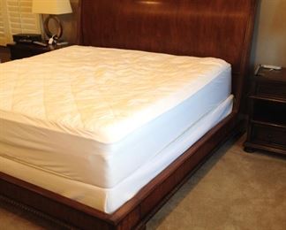 Wooden Henredon King Sleigh bed (mattress & linen - NFS)