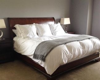 Wooden Henredon King Sleigh bed (mattress & linen - NFS)