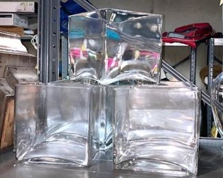 5 Square glass vases 
