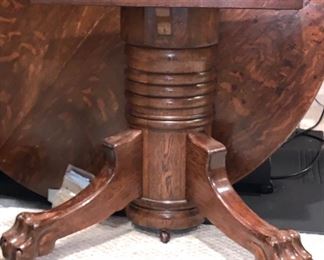 Antique round wooden kitchen pedestal table w/6 chairs - table was taken apart for easy removal 