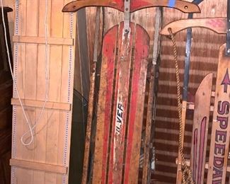 Vintage wooden sled and toboggan 