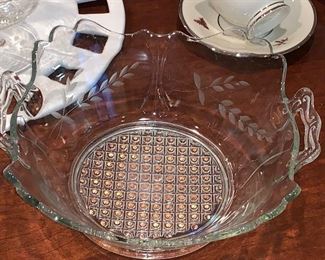 Etched, crystal bowl