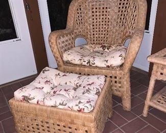 Wicker chair and ottoman