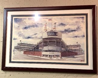 Framed Wrigley Field Chicago by M Elich - Signed