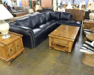 Leather Sectional, Wood Coffee & End Tables