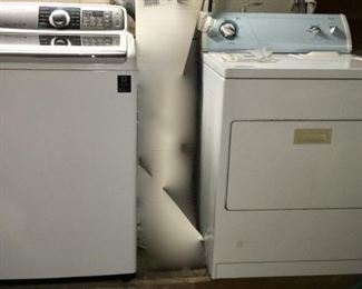 Samsung AquaJet washing machine, model #WA48H7xxxA series. Whirlpool dryer, model #LGQ9030PQ1.