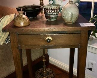 Primitive solid wood side table with drawer 
