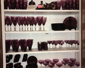 Black amethyst cups/saucers. Croesus glass (McKee Glass Co., Pittsburgh [1852-1950], made richly embellished amethyst colored patterned glass called Croesus glass in 1899). Beautiful glassware.