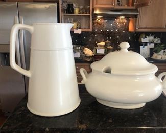 LARGE POTTERY BARN SOUP TOUREEN AND PIYCHER