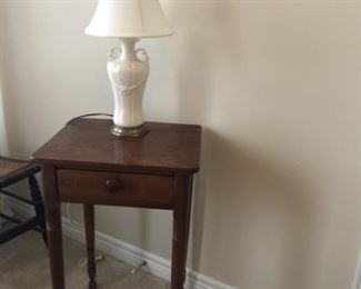 ANTIQUE TABLE AND LAMP