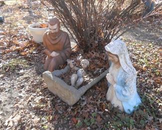 Cement Joseph, Mary and baby Jesus in a cement cradle - just in time for Christmas!