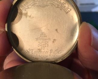 Inside hunting case of Hamilton pocket watch