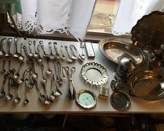 Sterling silver collector spoons, plus other pieces