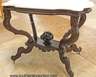  ANTIQUE Walnut Turtle Top Marble Top Parlor Table 