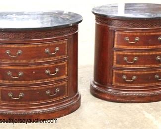 PAIR of Mahogany Oval Oversized Bedside Stands with Culture Marble Tops 
