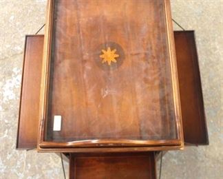  Mahogany Inlaid Tray Top Pop Out Sides Tea Table 