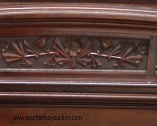  ANTIQUE Burl Walnut Carved 3 Piece Marble Top Victorian Full Size Bedroom Set with Lockside High Chest and Tennessee Brown Marble in the Original Finish 