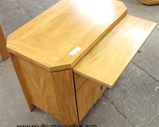  Burl Maple “Baker Furniture” Banded and Inlaid 3 Drawer Bachelor Chest with Pull Out Tray 