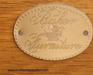  Burl Maple “Baker Furniture” Banded and Inlaid 12 Drawer Low Chest with Round Mirror 