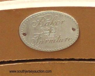  Burl Maple “Baker Furniture” Banded and Inlaid 12 Drawer Low Chest with Round Mirror 