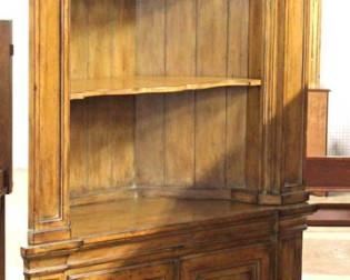 AWESOME 2 Piece Shadow Shell Carved Open Front CORNER Display Cabinet in the Walnut Finish 