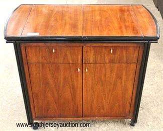  Contemporary Burl Mahogany “Century Furniture” Ebony Trimmed 2 Drawer 2 Door Flip Top Server on Wheels 