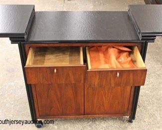  Contemporary Burl Mahogany “Century Furniture” Ebony Trimmed 2 Drawer 2 Door Flip Top Server on Wheels 