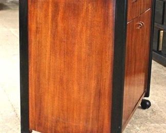  Contemporary Burl Mahogany “Century Furniture” Ebony Trimmed 2 Drawer 2 Door Flip Top Server on Wheels 