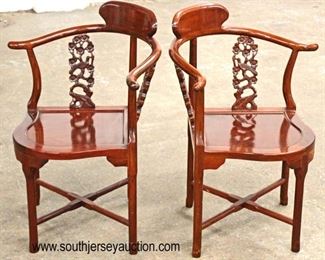  PAIR of Hardwood Asian Inspired Corner Arm Chairs 