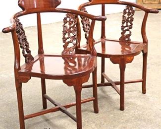  PAIR of Hardwood Asian Inspired Corner Arm Chairs 