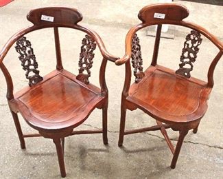  PAIR of Hardwood Asian Inspired Corner Arm Chairs 