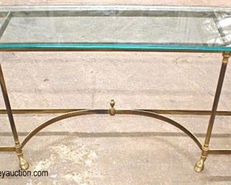  VINTAGE Brass and Glass Hoof Foot Sofa Table 