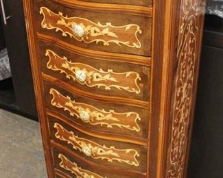  French Style Mahogany Highly Inlaid and Banded 7 Drawer Lingerie Chest 