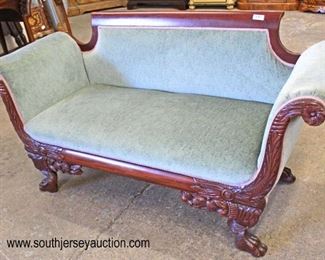  Semi Antique Mahogany Frame Carved Paw Foot Federal Style Loveseat 
