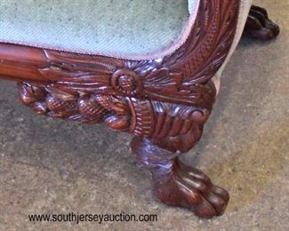  Semi Antique Mahogany Frame Carved Paw Foot Federal Style Loveseat 