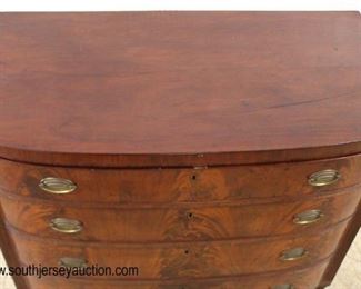  ANTIQUE Sheraton Burl Mahogany Bow Front 4 Drawer Low Chest 
