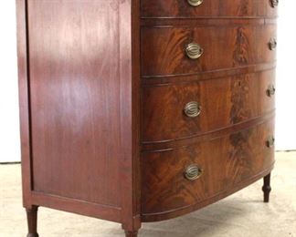  ANTIQUE Sheraton Burl Mahogany Bow Front 4 Drawer Low Chest 