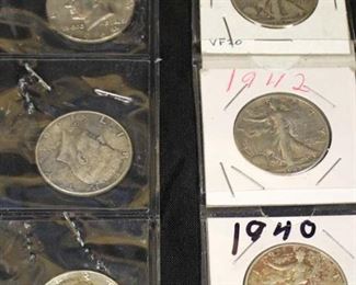  Selection of Silver Kennedy Half Dollars and Silver Walking Liberty Half Dollars 