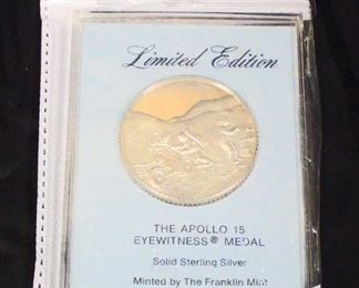  Limited Edition “The Apollo 15 Eyewitness Medal” 
SOLID Sterling Silver Commemorative Coin Minted by The Franklin Mint 