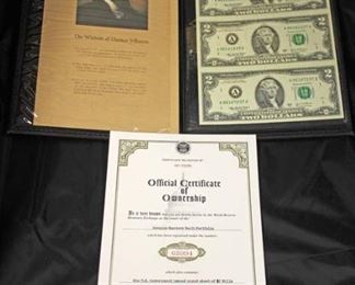  World Reserve Monetary Exchange One U.S. Government Issued Uncut Sheet of $2.00 Bills 