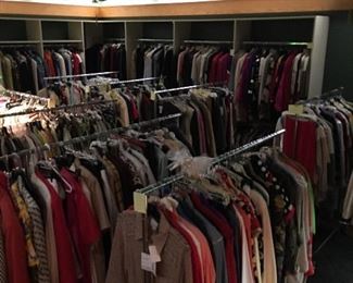 Over 5000 pieces of designer items. All with tags and never worn.  All displayed by size. Lots of Ferragamo, St John, and  Escada.  Sizes 4-18.