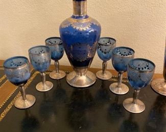 Cobalt Decanter Set with 6 Goblets