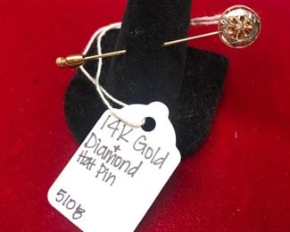 14K Gold Diamond Hat Pin
