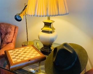 Glass Top Side Table, Table Lamps, etc.