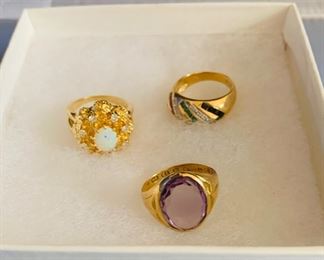 Opals, Amethyst, Gold Rings, 1-14k