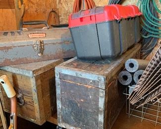 Modern and vintage tool boxes.
