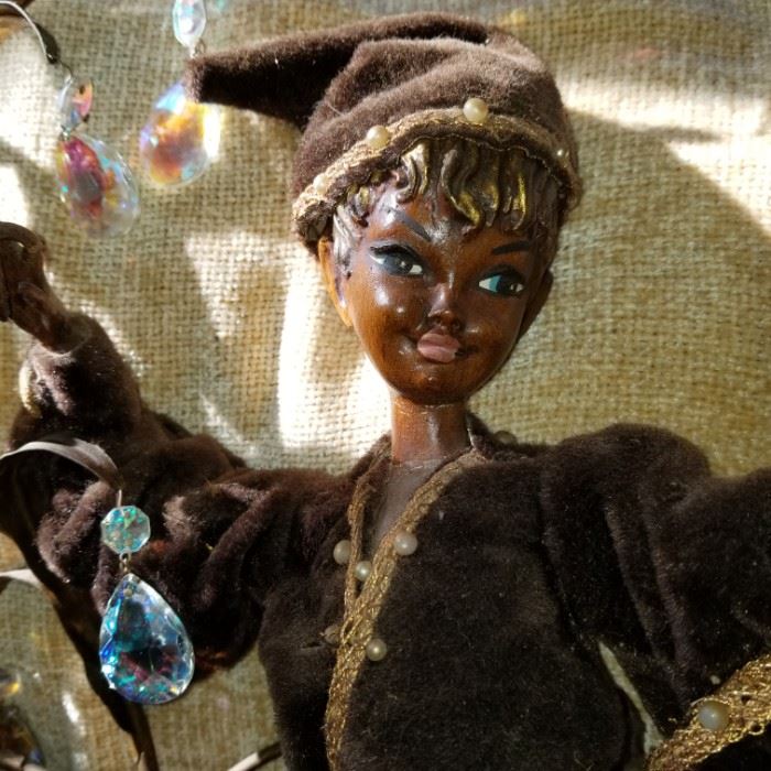 Rare Pair of 1960's Elf on a Shelf - Large sculptural Gilt Tole & Pixie mixed materials Aurora Borealis wall sculptures...each sculpture measures 32 inches tall by 22 inches wide!