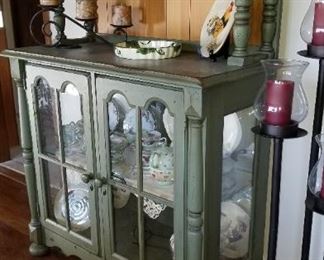 Primitive paint glass sideboard
