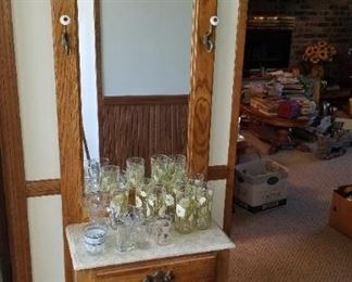 Solid Oak, Porcelain and marble hall stand