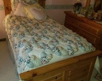 Solid Oak twin bed Frame, NEW mattress Mint ….comforter, pillows, sheets etc MINT!